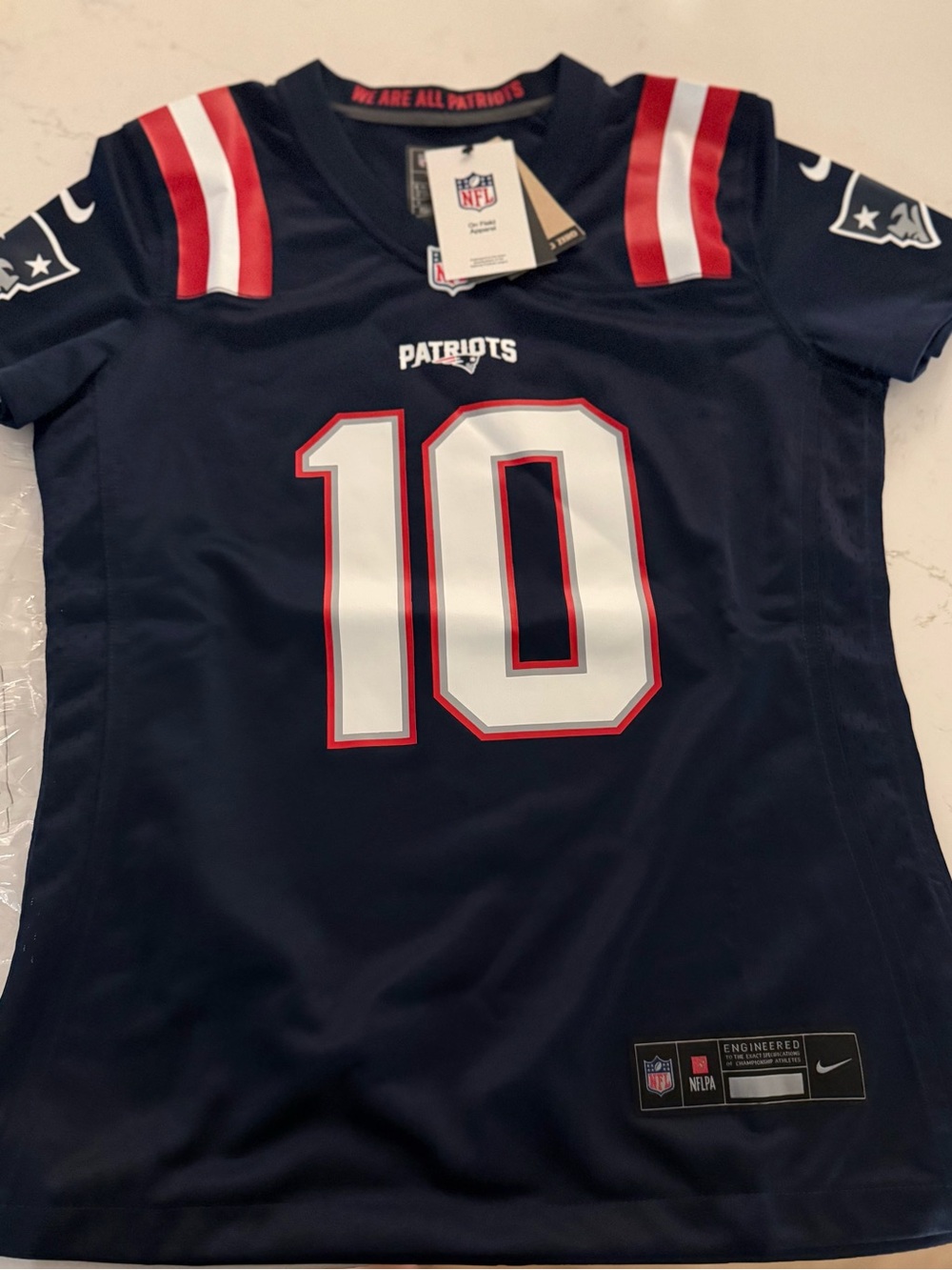 Nike Women's Patriots Navy Football Jersey with Red & White Accents - #10